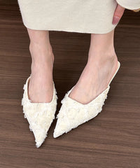 Floral Splicing Kitten Green Slide Sandals Pointed Toe