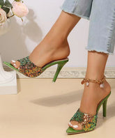 Green Sequins Splicing Stiletto High Heels Slide Sandals