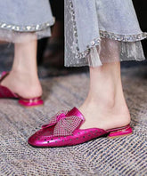 Rose Bow Zircon Splicing Hollow Out Slide Sandals