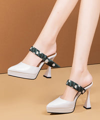 Splicing High Heel Slide Sandals Black Cowhide Leather