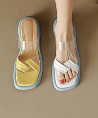 Yellow Chunky Heel Peep Toe Slide Sandals