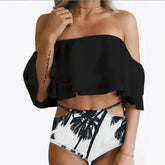 Fashion swimsuit Leaf print bikini Ruffle edge bra swimwear push up bathing suits female beachwear high waist bikini sets