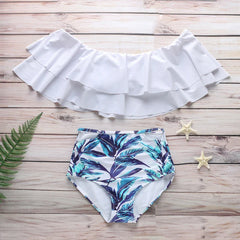 Fashion swimsuit Leaf print bikini Ruffle edge bra swimwear push up bathing suits female beachwear high waist bikini sets