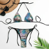 Fish Scales Shiny Halter Triangle Bikinis Sets
