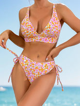 Floral Print 2-piece Swimsuit Deep V High Waist Lace-up Bikini Set
