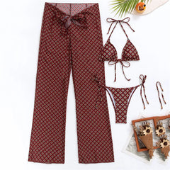 Floral Print 3 Piece Micro Thong Bikini Set