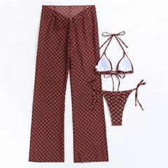 Floral Print 3 Piece Micro Thong Bikini Set