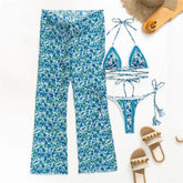 Floral Print 3 Piece Micro Thong Bikini Set