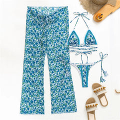 Floral Print 3 Piece Micro Thong Bikini Set