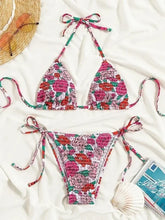 Floral Print Bikini Triangle Bag Halter Bandage Swimwear 2 Piece Swimsuit Low Waist Backless Thong Bathing Suit