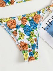 Floral Print Bikini Triangle Bag Halter Bandage Swimwear 2 Piece Swimsuit Low Waist Backless Thong Bathing Suit