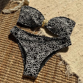 Flower Embroidery Bandeau Bikinis Sets