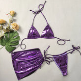 Gold Micro Thong String 3 Piece Bikini Set