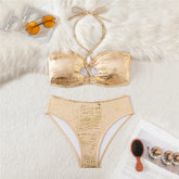 Gold Shiny Halter String Bikinis Sets