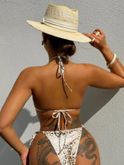 Golden Shiny Leopard Print 2 Piece Swimsuit