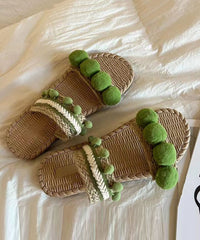 Green Fuzzy Ball Decorated Splicing Slide Sandals Peep Toe