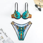 Green Peacock Print 2-piece Bikini