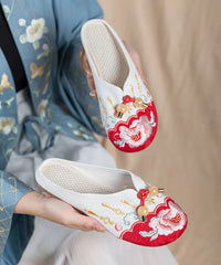 Grey Embroidered Cotton Fabric Vintage Splicing Slide Sandals