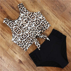 High Waist Bikini Swimwear Striped Leopard Front Tie Push Up Two Piece Swimsuit Beach Bathing Suit Vacation Outfits