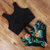 High Waist Bikini Swimwear Striped Leopard Front Tie Push Up Two Piece Swimsuit Beach Bathing Suit Vacation Outfits