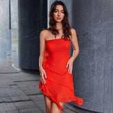 Strapless tassel solid color backless holiday dress