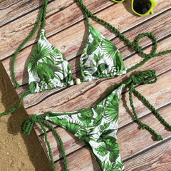 Leaves Print Bikinis Set