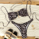 Leopard Print String Lace-up Bikini Femmes Metal Ring Swimwear Micro Thong Swimsuit Bikinis Sets