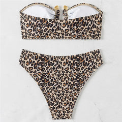 Leopard Print Swimwear Bandeau Bikinis Sets