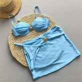 Light Blue Micro Bikini Thong Pushup Swimsuit Cover Ups Sun Metal Buckle Swimwear Bathing Suit Bikinis Sets