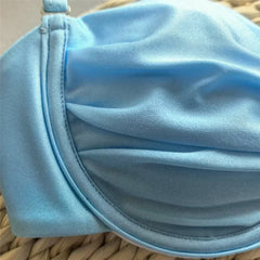 Light Blue Micro Bikini Thong Pushup Swimsuit Cover Ups Sun Metal Buckle Swimwear Bathing Suit Bikinis Sets
