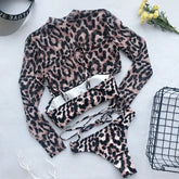 Long Sleeve 3 Piece Swimsuit High Cut Leopard Cover Up Push Up Bikini Separate Sports Bandage Bathing Suit Thong Swimwear 2026