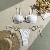 Metal Ring Brown Bikini Woman Micro Thong Swimsuit String Lace-up Solid Swimwears Bathing Suit Biquinis Bikinis Sets
