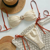 Metal Shell String Lace-up Micro Thong Bikini Woman Swimsuit Beige Textured Swimwears Bathing Suit Bikinis Sets