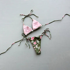 Micro Bikinis Swimsuit Swimwear Female Floral Thong Bikini Set
