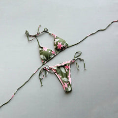 Micro Bikinis Swimsuit Swimwear Female Floral Thong Bikini Set