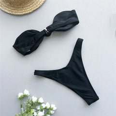 Mini Brown Micro Thong Bikini Bandeau Front Knotted Swimsuit High Cut Bathing Suit Bikinis Sets