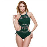 swimsuit one pieces swimwear female hollow monokini lace halter bathing suit pad beachwear solid bodysuit