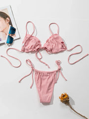 Swimsuit Pit stripe Bikini Swimwear Bathing Suits Push Up Biquinis Bandage Beachwear Solid Bikini Sets