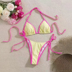 Bikini Swimsuit Beach Vacation Swimwear Solid Lace-up Bikini Set