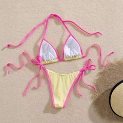 Bikini Swimsuit Beach Vacation Swimwear Solid Lace-up Bikini Set