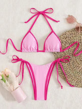 Bikini Swimsuit Beach Vacation Swimwear Solid Lace-up Bikini Set