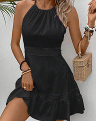 Deep V Backless Embroidery Lace Dress