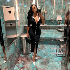 A Color-Blocking Slimming Button Dress