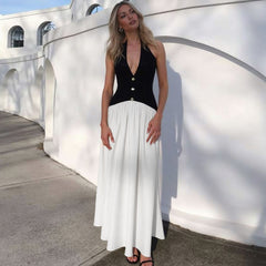 Halter neck dress with contrasting buttons