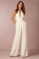 Deep V Cotton and linen Loose Sleeveless Jumpsuit