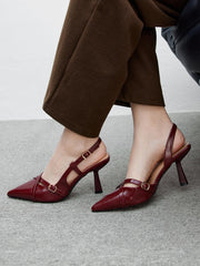 Heel Pointed Toe Buckle Strap Pumps