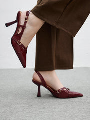 Heel Pointed Toe Buckle Strap Pumps