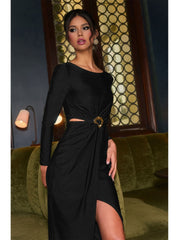 Mid-length dress with a waist opening