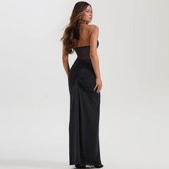 Tie-up halterneck open-back gathered hip dress
