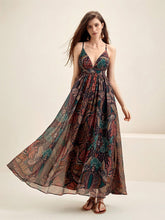 Printed V-neck Seaside Suspender Dress